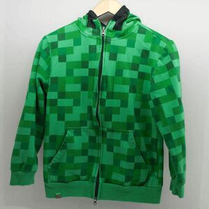 Minecraft Creeper Hoodie Youth S Green Zip Up Mask Costume Gamer Sweatshirt